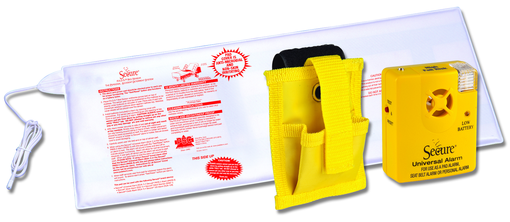 PSC Yellow Universal Fall Management Alarm Bed Pads1Y Set Bowers