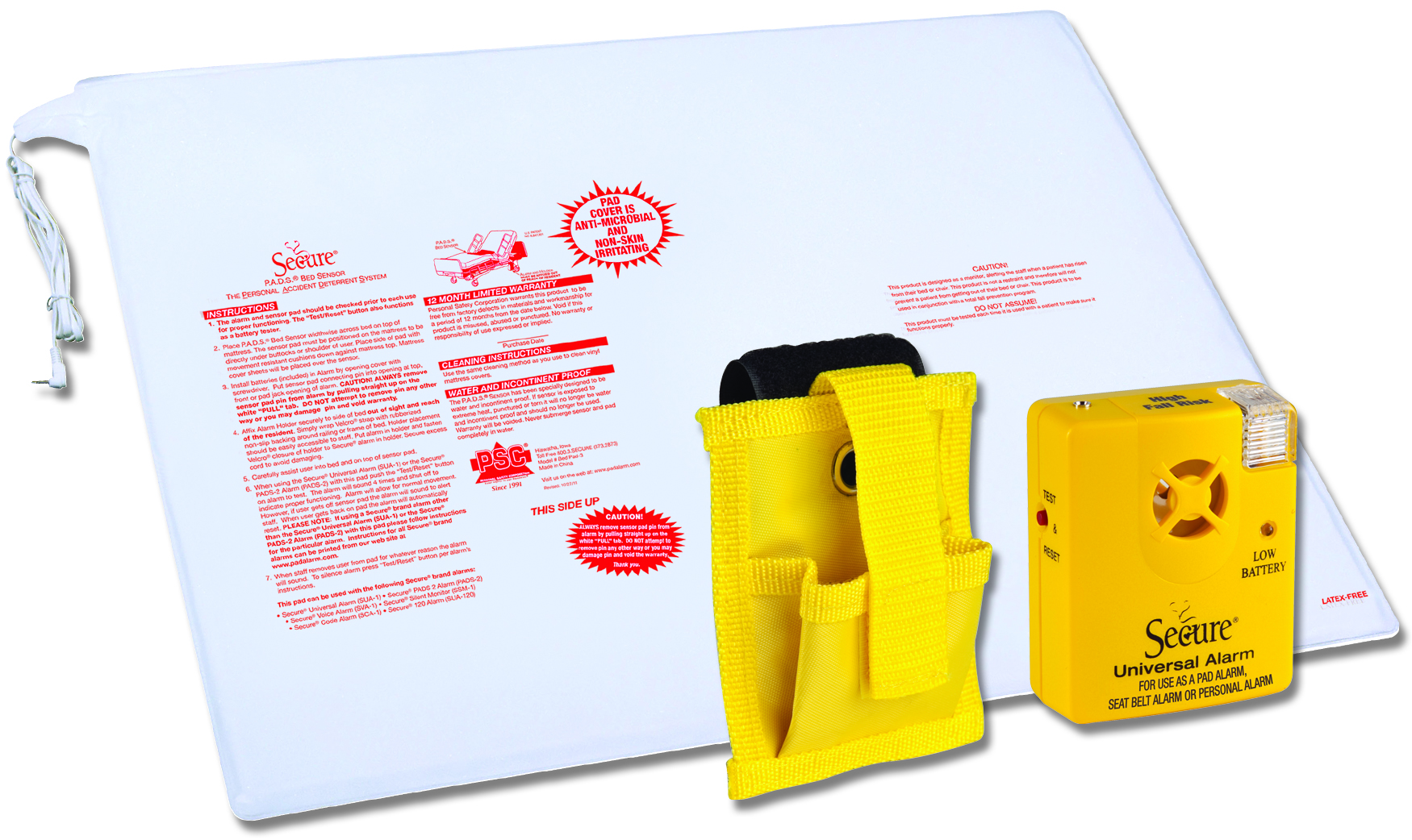 PSC Yellow Universal Fall Management Alarm Bed Pads3Y Set Bowers