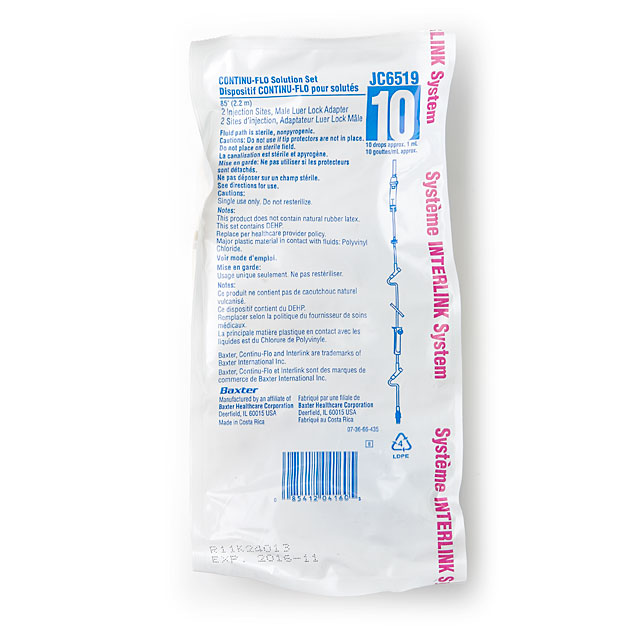Baxter CONTINU-FLO Solution Set with 2 INTERLINK Injection Sites - Bowers  Medical Supply