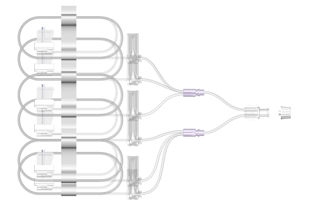 Image of EMED Technologies Corporation 36″ SCIg Set, Hexa-Furcated Needle Set with Six Site Dressings, 12 mm Needle Length