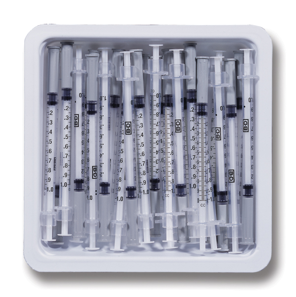 Image of 1 mL BD Allergist Tray with Permanently Attached Needle